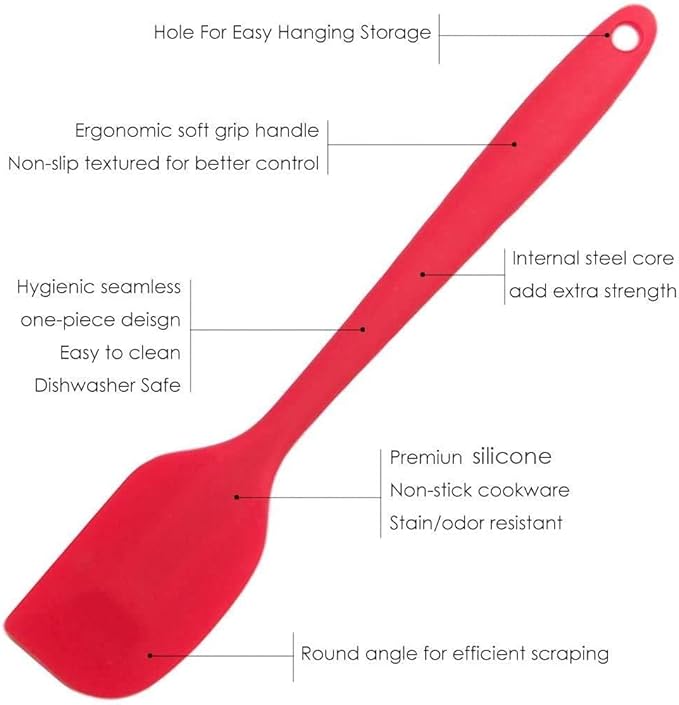 YAKOLAK Premium Silicone Non-Stick Heat Resistant Spatulas with Steel Core Kitchen Utensils Non-Stick for Cooking, Baking and Mixing, 9 Inch Red