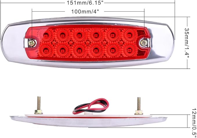 2 x 12 Led Red Lens LED Side Marker Indicator Lights Lamp Front Rear Tail Lamp LED Side Marker Lights Heavy Truck Lighting 2 x Redwhite Lens Fit For Peterbilt Kenworth Freightliner
