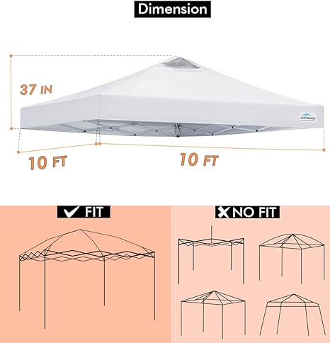 Ontheway 10x10 Replacement Canopy Top Cover, Pop Up Canopy Tent with Air Vent (White)