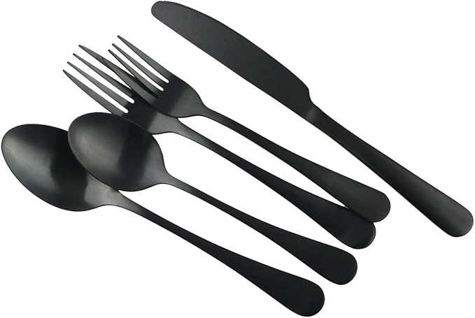 Matte Black Salad Forks Set 4 Piece, Flatware Bulk 188 Stainless Steel Heavy Duty Silverware Fork, 7.48-Inch Eating Utensils Table Dessert Fork Service for 4 Satin Finished, Dishwasher Safe