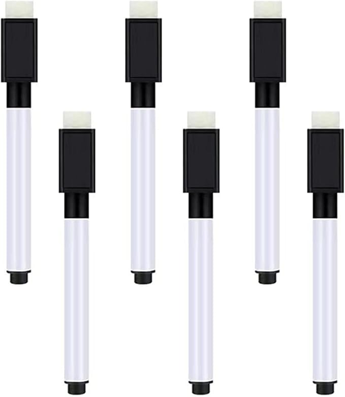 Abaokai Magnetic Dry Erase Markers 6 Pack Whiteboard Erase Markers with Erasers Cap for Whiteboard, Dry-Erase Boards, School, Office and Home (6 Pack/Black)