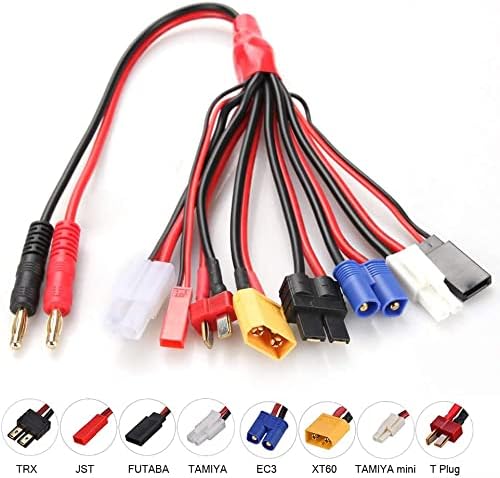 RC Lipo Battery Charger Adapter Connector Splitter Wire 8 in 1 Octopus Convert Cable to 4.0mm Banana Plug Lead Cable for TRX, T-Plug, Futaba, Tamiya Mini, XT60, EC3, JST, Tamiya