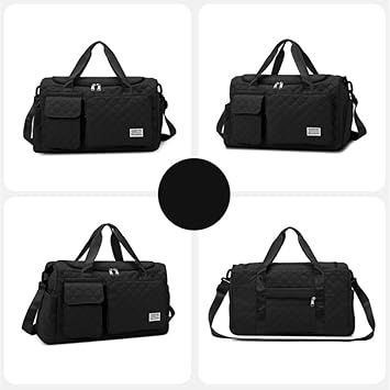 Gym Bag for Women,Sports Travel Duffel Bag, Weekender Overnight Bag with Wet Pocket and Shoes Compartment for Women, Travel,Workout,Gym, Yoga 766 (Black)