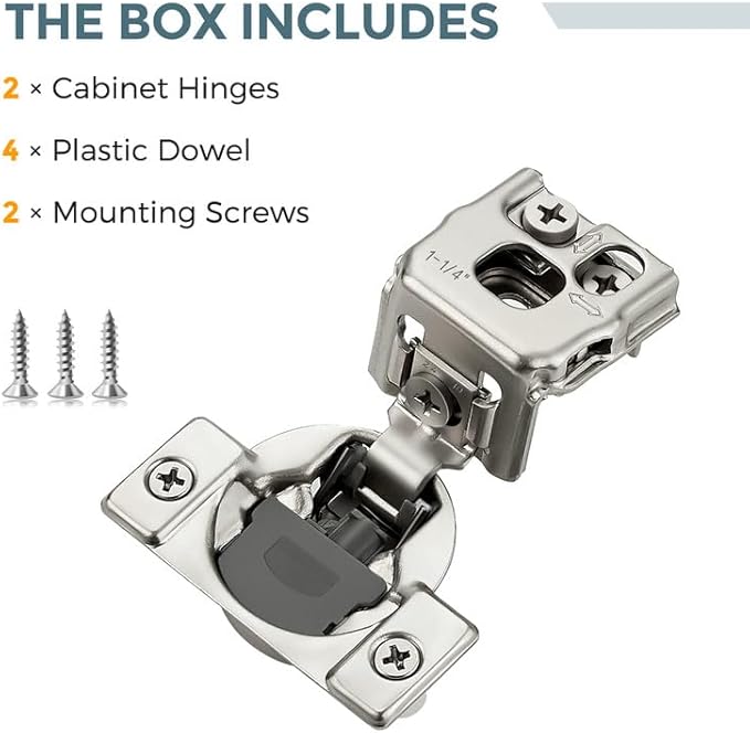 2 Pack 1 Pair 1-14 inch Overlay Soft Close Cabinet Hinges for Kitchen, Stainless Steel Three-Way Adjustable, Concealed Self-Closing Door Hinges