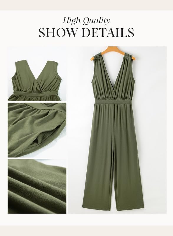 Dokotoo Sleeveless Jumpsuit Wrapped V Neck Elegant for Womens Dressy Casual 2025 One Piece Romper Outfits
