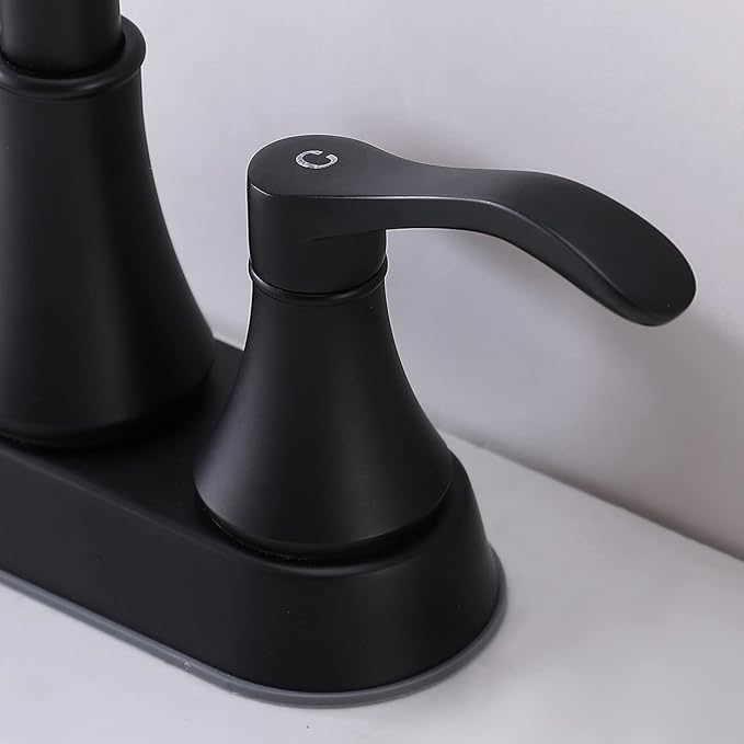 Matte Black Bathroom Sink Faucet, 2-Handle 4 Inch Centerset Lead-Free Modern Commercial, 360 Swivel High-Arc Spout Lavatory Vanity Faucets Set for Bathroom Sink with Pop-up Drain Water Hoses