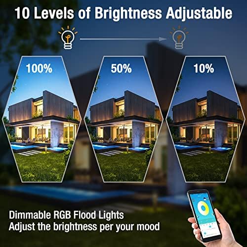 XUNATA 15W RGBW LED Reflector, Outdoor RGB Bluetooth Color Changing, Music Synchronization, Smart Flood Light, Dimmable, Waterproof, IP66, Wall Washer, Spotlights