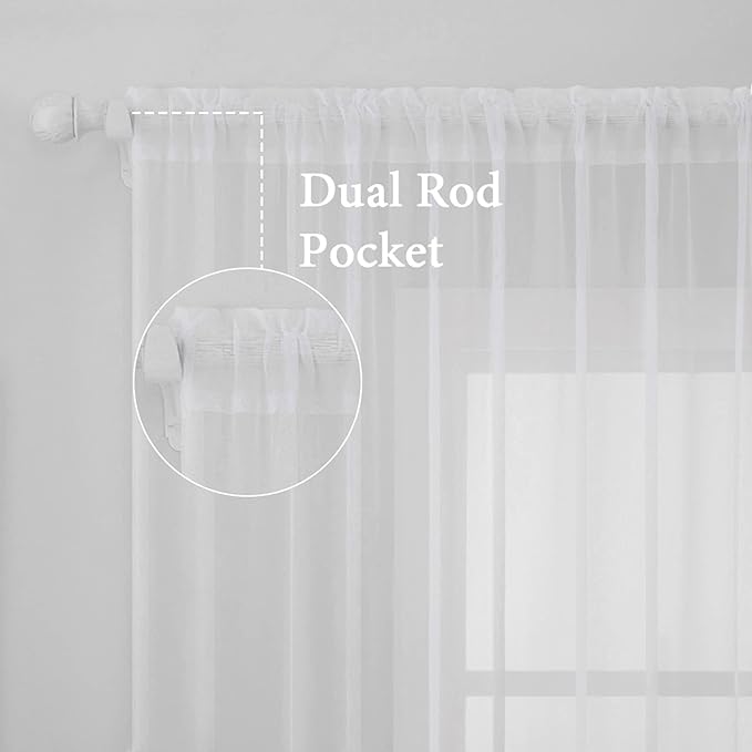 MIULEE 2 Panels Solid Color White Sheer Window Curtains Elegant Window Voile PanelsDraperiesTreatment for Bedroom Living Room (54 X 45 Inches White)