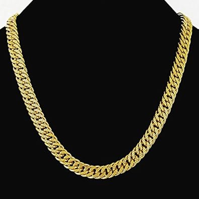 Men's Hip-Hop 30 Inch 14k Gold Plated Cuban Link Curb Chain Necklace with Diamond Heavy Cuts By Naivo-LSDMY Store