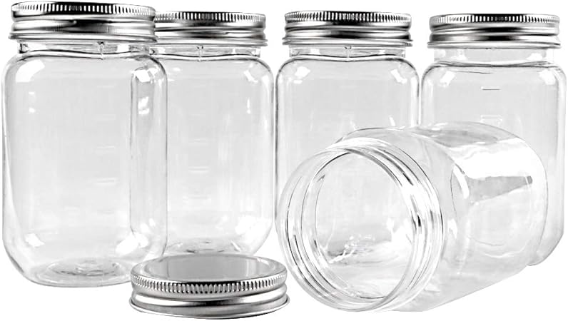novelinks 16 Ounce Clear Plastic Jars Containers With Screw On Lids - Refillable Round Empty Plastic Slime Storage Containers for Kitchen Household Storage - BPA Free (10 Pack)