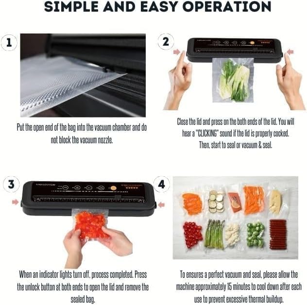 Updated Vacuum Sealer Machine (2025), MEGAWISE Food Sealer w/Starter Kit, Dry & Moist Food Modes, Compact Design with 10 Vacuum Bags & Built-in Cutter