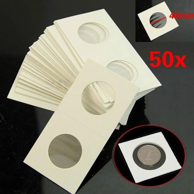 50 Pieces Cardboard Coin Flips 2x2 Holders Sleeves for All Coins Collection Supplies Currency Holder Storage for Pennies, Quarters, Stamp (40mm)