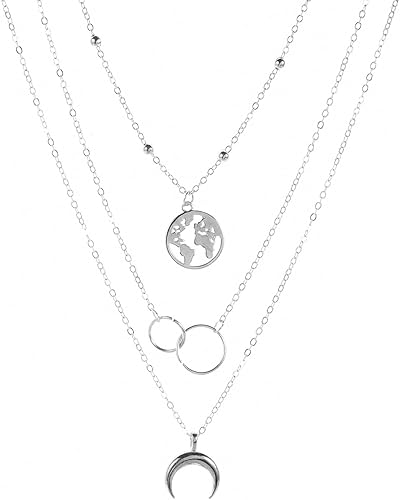 Bohemia Dainty Layered Necklace Trendy Moon Necklaces Map Pendant Jewelry Delicate Choker Chain Multi layer Crescent Disc Necklaces for Women
