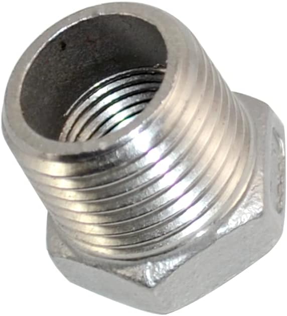 1/2" Male x 3/8" Female Thread Reducer Bushing Pipe Fitting, Adapter, Stainless steel SS 304 NPT (1/2" Male x 3/8" Female)