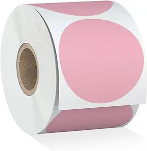 Misofuki 2" 750 Labels Pink Circle Direct Thermal Stickers Labels Roll Compatible with Zebra, Rollo, MUNBYN, Self-Adhesive Round Direct Thermal Labels