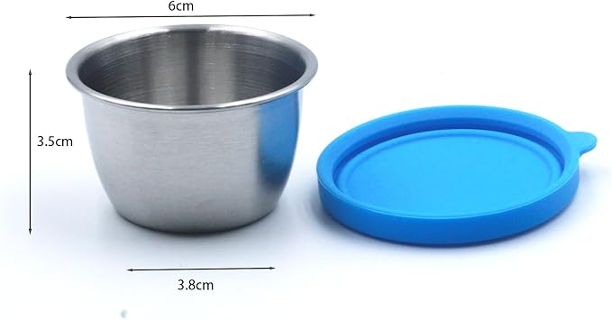 Stainless Steel Dipping Sauce Cups with Silicone Lids 6 Pack Reusable Salad Dressing Container To Go,Dip Containers, 2.4oz Leak-Proof Condiment Cups for Lunch Boxes, Meal Prep, and Travel