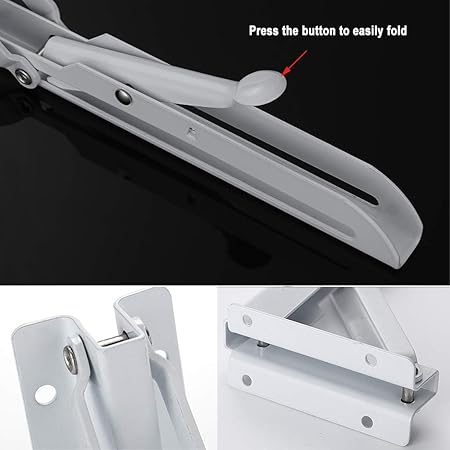 2 Pcs Black Metal Triangle Folding Shelf Bracket Support Wall Bracket, Long Release Arm,Max. Load Approximately 60KG132lb (Black,White)