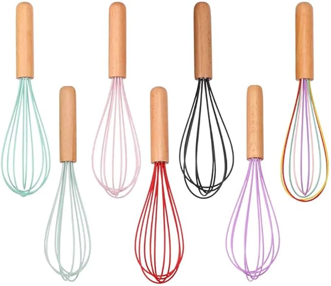 Silicone Wrapped Stainless Steel Wire Manual Egg Beater Milk Cream Mixer Handheld Whisks Stirring Blending Non-Slip Wooden Handle Baking Kitchen Appliances (Light Green)