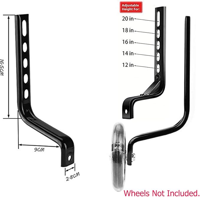 2 Pack Training Wheels Mounting Bracket Replacement Universal Heavy Duty Adjustable Metal Side Support for Bike Training Wheels 12-20 Inch Children's Bicycle Stabiliser Trainer Flash Mute Wheel