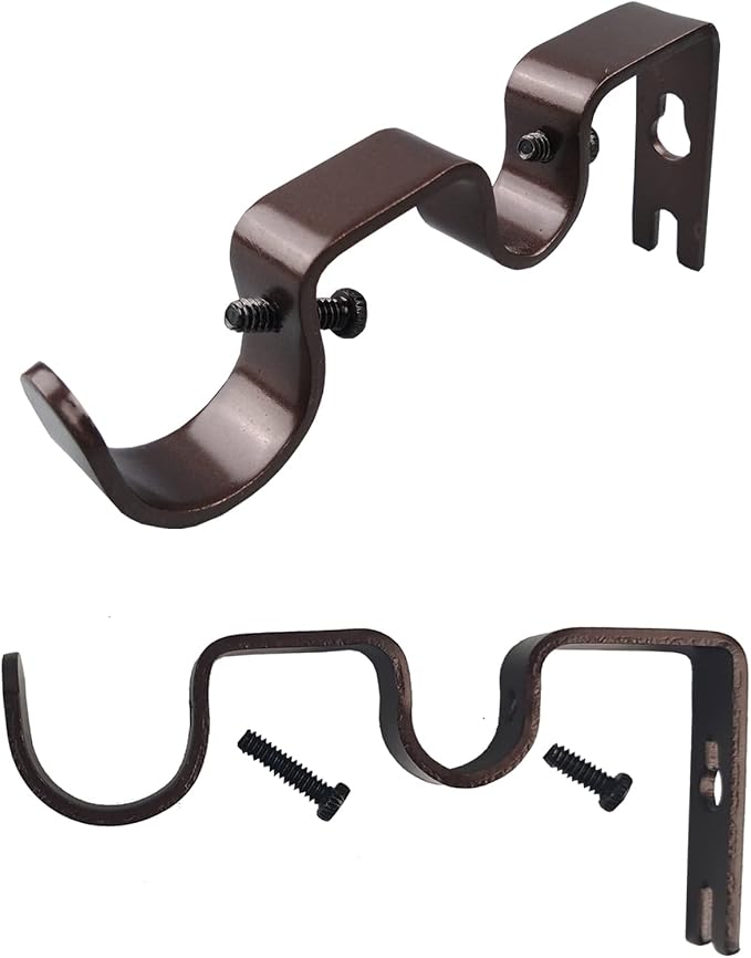 3PCS Double Curtain Rod Brackets, Fits up to 1 and 58 inch Rods, Double Fixed Wall Brackets, Bronze