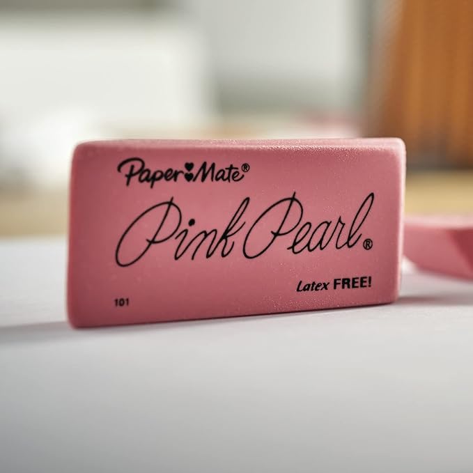 Paper Mate Large Pink Pearl Erasers, 12 pcs, Stain Resistant, Latex-Free, Back-to-School Supplies for Teachers & Students, Artists, for Classroom, Office & Home