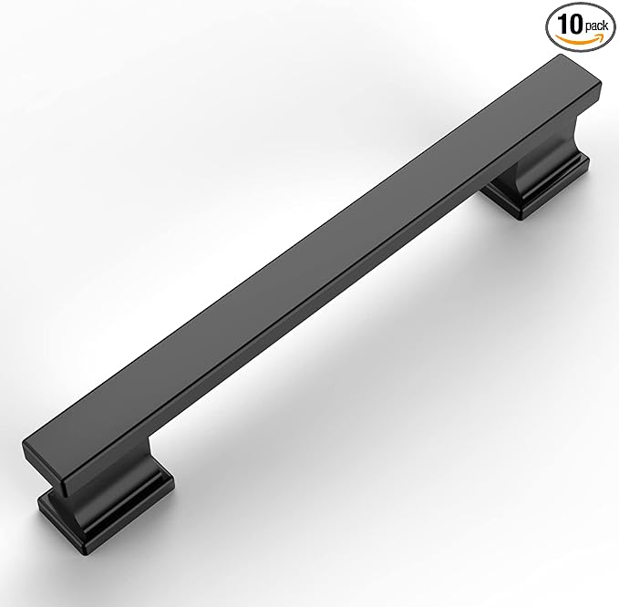 Amerdeco 10 Pack Matte Black Cabinet Pulls 5 Inch(128mm) Hole Centers Kitchen Cabinet Handles Cabinet Hardware Kitchen Handles for Cabinets Cupboard Handles Drawer Pulls ZH00013