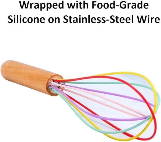 Silicone Wrapped Stainless Steel Wire Manual Egg Beater Milk Cream Mixer Handheld Whisks Stirring Blending Non-Slip Wooden Handle Baking Kitchen Appliances (Light Green)