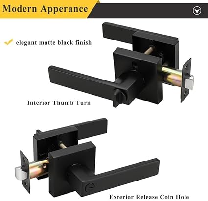 Probrico Matte Black Bed Bath Door Lever Heavy Duty Privacy Door Handle, Keyless Door Lock Interior Bathroom Bedroom Door Handle, Reversible for Left Right Sided Door