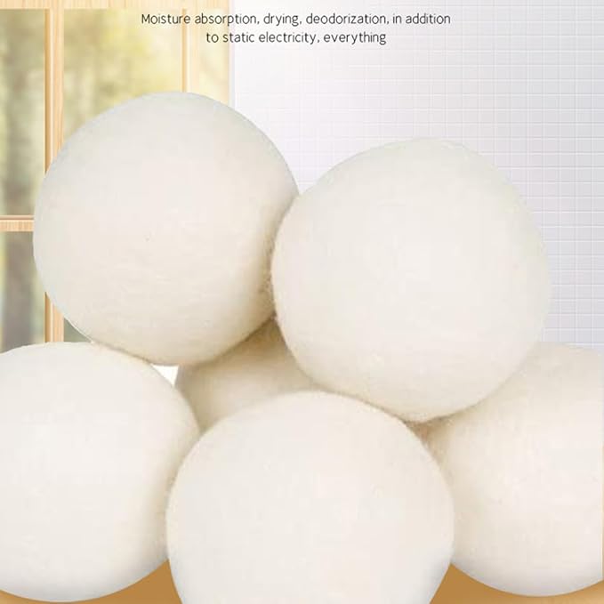 100% Wool Dryer Balls - Natural Fabric Softener, Reusable, Reduces Drying Time, Chemical-Free, Eco-Friendly, Perfect for Baby Clothes, Set of 6 XL Balls