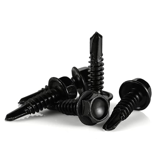 10 x 1" Hex Washer Head Self Drilling Screws, 410 Stainless Steel Self Tapping Sheet Metal Tek Screws, Black Oxide, 100 PCS