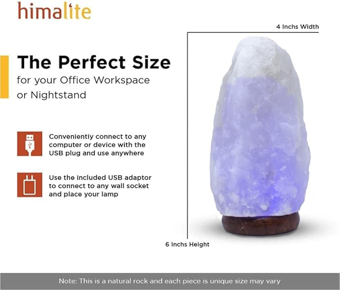 LED White-Color Changing Pure Himalayan Salt Lamp 7 Inches Tall with USB Adaptor and Wooden Base Himalite Carnival of Lights White_Salt_Lamp