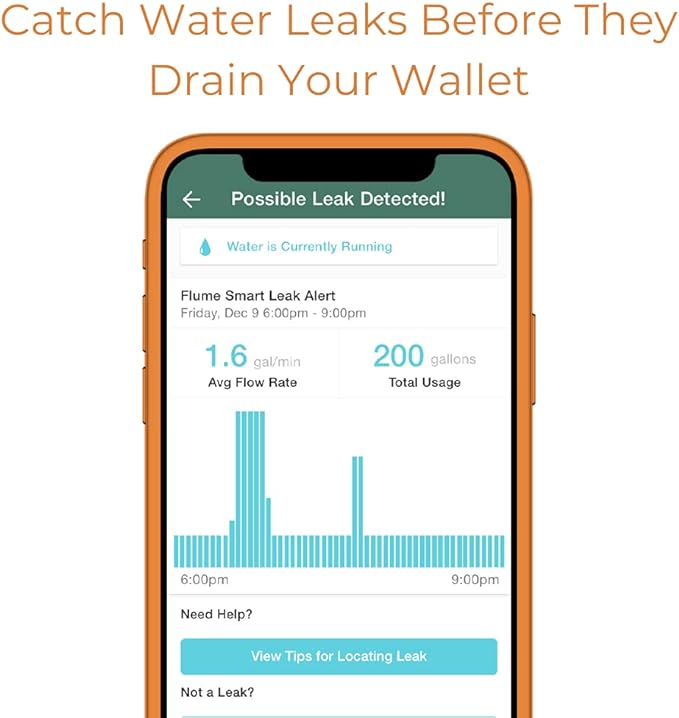 Flume2 Smart Home Water Monitor and Leak Detector Real-Time Water Usage Tracking, Easy Installation, No Plumbing Required