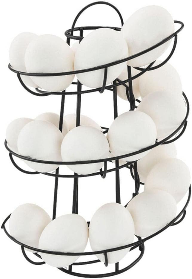 Modern Iron Spiral Egg Storage Roller Rack Keeper Space Saver 24 Eggs, Black, 18x30.5cm