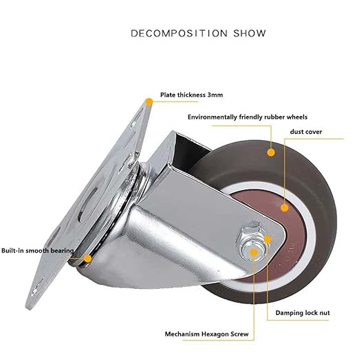 3-inch Caster with Flat Plate, 75MM Heavy Duty Caster Bearing Bearing 100KG, Rubber Hand Wheel for Furniture is Quiet and Easy to Push.
