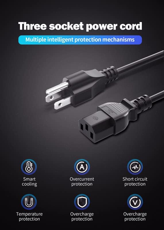 3 Prong Monitor Power Cord, 4FT Computer Power Cable Replacement for Dell, Samsung, LG, AOC, BenQ, Acer, Asus, ViewSonic, HP, Compaq PC Monitor Power Cord(NEMA 5-15P to C13), 1 Pack