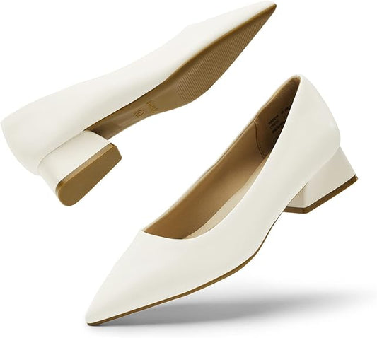 DREAM PAIRS Women's Chunky Heels Closed Toe Low Block Work Shoes Pointed Toe Dress Comfortable Wedding Pumps