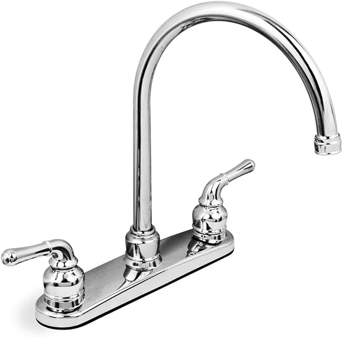 Highcraft 393I9 Kitchen Faucet Without Spray, High Arc Swivel Spout Two Easy to Operate Metal Handles, Chrome Finish Lead-Free Construction 2.2 GPM Flow Rate