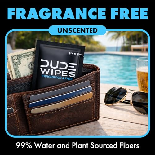 DUDE Wipes On-The-Go Unscented Travel Wipes - 30 Count (Individually Wrapped) - Extra-Large Adult Flushable Wipes for Sensitive Skin - Infused with Vitamin E and Aloe - Septic and Sewer Safe