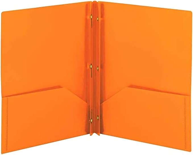 Aurora LLC School,Office Supplies.Durables Plastic Folders with Prongs and Two Pockets.(Orange)