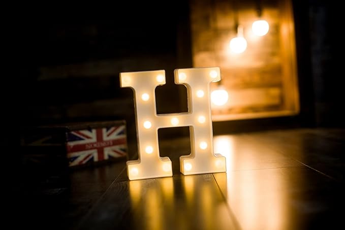 Foaky LED Letter Lights Sign Marquee Light Up Letters Sign for Night Light WeddingBirthday Party Battery Powered Christmas Lamp Home Bar Decoration(H)