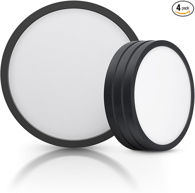 ECOELER Black Slim LED Ceiling Light, 9inch 5CCT Selectable Surface Mount Round Flat Panel Light, 24W 1800Lm, Close to Ceiling Light Fixtures for Kitchen, Bedroom, Laundry, 4 Pack