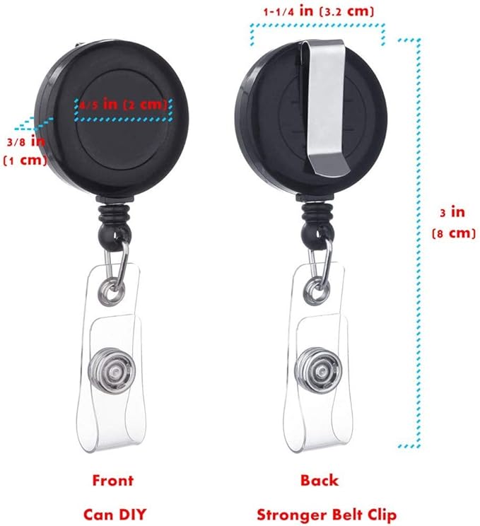 Badge Reel with Belt Clip, Badge Holder Retractable Clip, ID Badge Clip with 29a Retractable Cord (Black, 2 Pack)