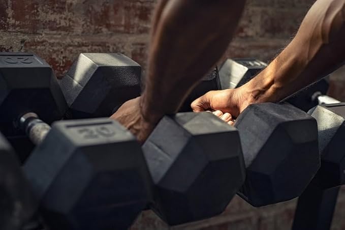 Rubber Encased Hex Dumbbell.