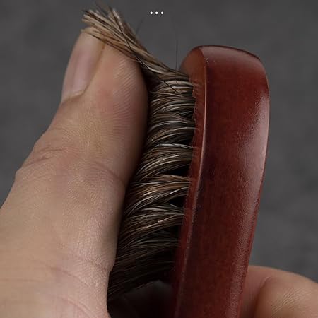 Horsehair Shine Shoes Brush Kit Polish Dauber Applicators Cleaning Leather Shoes Boots Care Brushes Suede Cleaner Coat Sofa Car Cushion Brush with Microfiber Shoe Cloth Wooden Handle, Type 2
