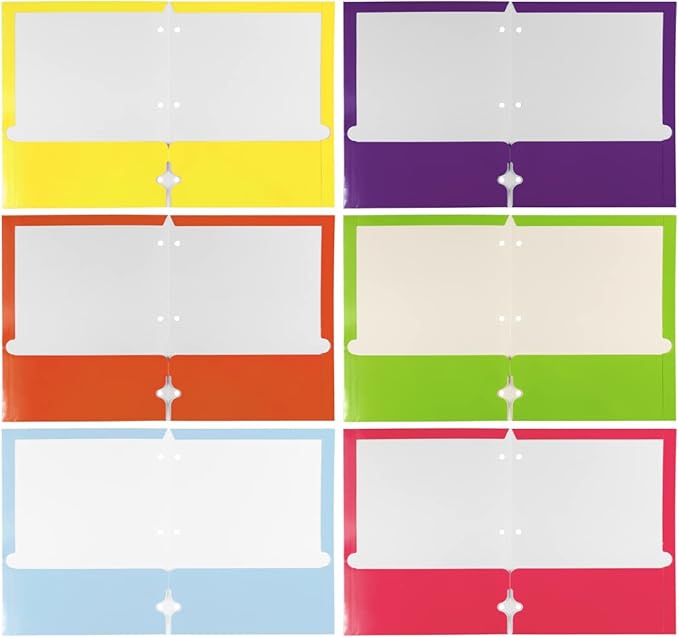 JAM PAPER Laminated Two Pocket Glossy 3 Hole Punch School Folders - Assorted Fashion Colors - 6Pack