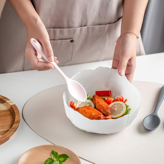 Spoon 1PC Silicone Spoon Long Handled Soup Spoon Solid Color Dessert Cake Ice Cream Spoon Kitchen Silicone Spoon Flatware Utensils Accessories(Black)