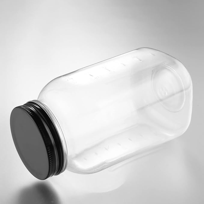 Novelinks 32 OZ Clear Plastic Mason Jars with Lids - Dishwasher Safe Plastic Mason Jars 32 OZ Plastic Jars with Lids for Kitchen Household Storage (6 Pack) (Black)