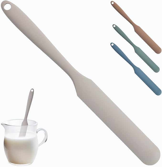 Silicone Jar Spatula,Non-Stick Heat Resistant Kitchen Thin Spatula,Sourdough Stirring Stick,Jam Spreader for Peanut Butter,Cake Cream Butter Spatulas for Scraping Icing Bread Cream (Grey)