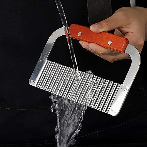 Crinkle Cutter Stainless Steel Potato Slicer Heavy Duty Wavy Crinkle Cutting Chopping Tools with Wooden Handle for Carrot Veggies