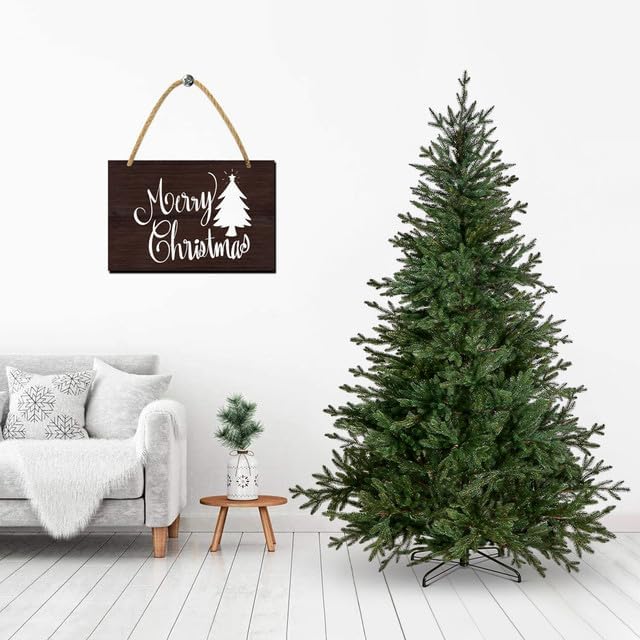 KPSheng Christmas Square Plank Hanging Sign, Rustic Farmhouse Christmas Wreath Wooden Wall Sign, Holiday Decoration Home Windows and Doors Indoor Outdoor Decoration 8x12 in